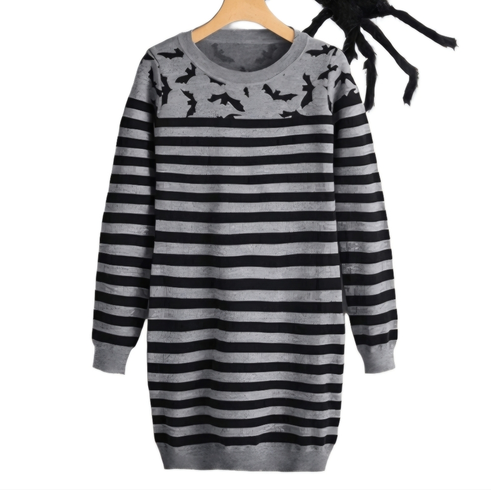 SHEIN Striped Black and Gray Bats Sweater Dress